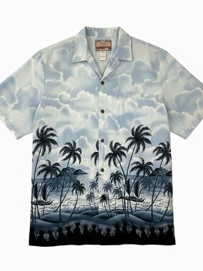 Vintage 80's RJC Hawaiian Shirt Men's XL Blue Floral Palm‎ Made in Hawaii, USA